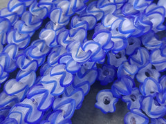 Royal Blue Zig Zag Line Frosty Translucent Pinched Wave Artisan Handmade Glass Bead - 15 x 12mm - 10pcs