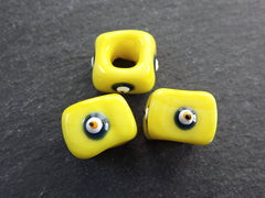 Yellow Square Evil Eye Beads, Protective Turkish Nazar, Good Luck Bead, 10mm, 3pc