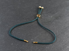Peacock Green Adjustable Rope Slider Bolo Cord Bracelet Blank, 2mm, Gold Sliding Bead 1pc