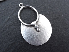 Silver Tribal Loop Pendant, Hammered Ethnic Disc Pendant, Statement Pendant, Artisan Jewelry, Matte Antique Silver Plated, 1pc
