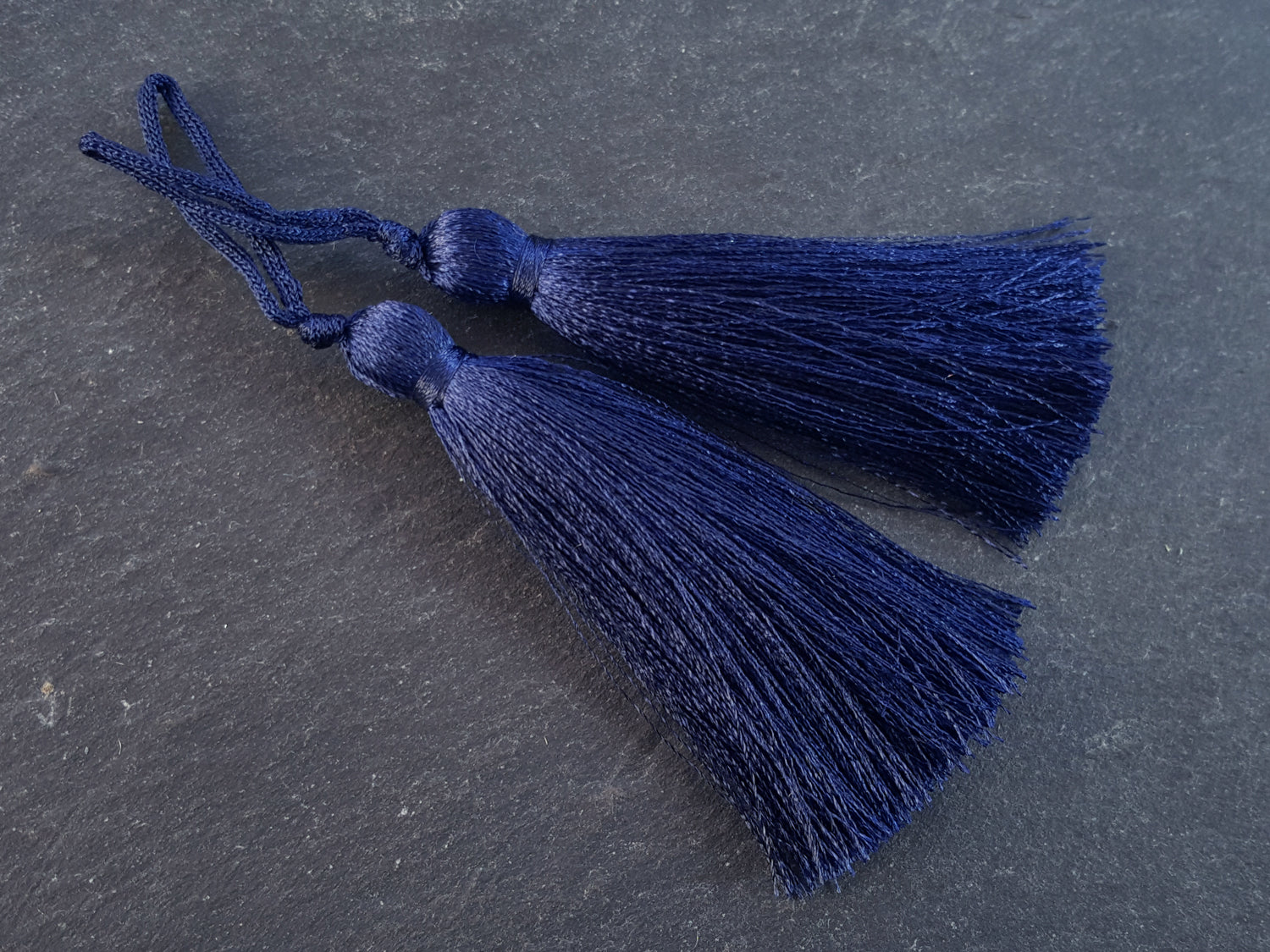 Long Navy Silk Thread Tassels - 3 inches - 77mm - 2 pc