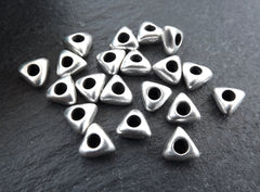 Silver Triangle Nugget Bead Spacers, Greek Mykonos Silver Bead, Rustic Geometric Beads, Tarnish Resistant Beads, Matte Silver Plated - 20pcs