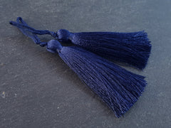 Long Navy Silk Thread Tassels - 3 inches - 77mm - 2 pc