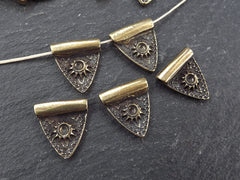 Bronze Triangle Bead Charm Spacers, Rustic Ethnic Tribal Silver Bead, Antique Bronze Plated, 5pc