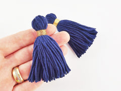 Long Navy Handmade Wool Thread Tassels - 3 inches - 75mm - 2 pc