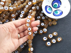 6 Caramel Honey Yellow Evil Eye Nazar Glass Bead Traditional Turkish Handmade Protective Lucky Amulet 16 mm - VALUE PACK Turkish Glass Beads