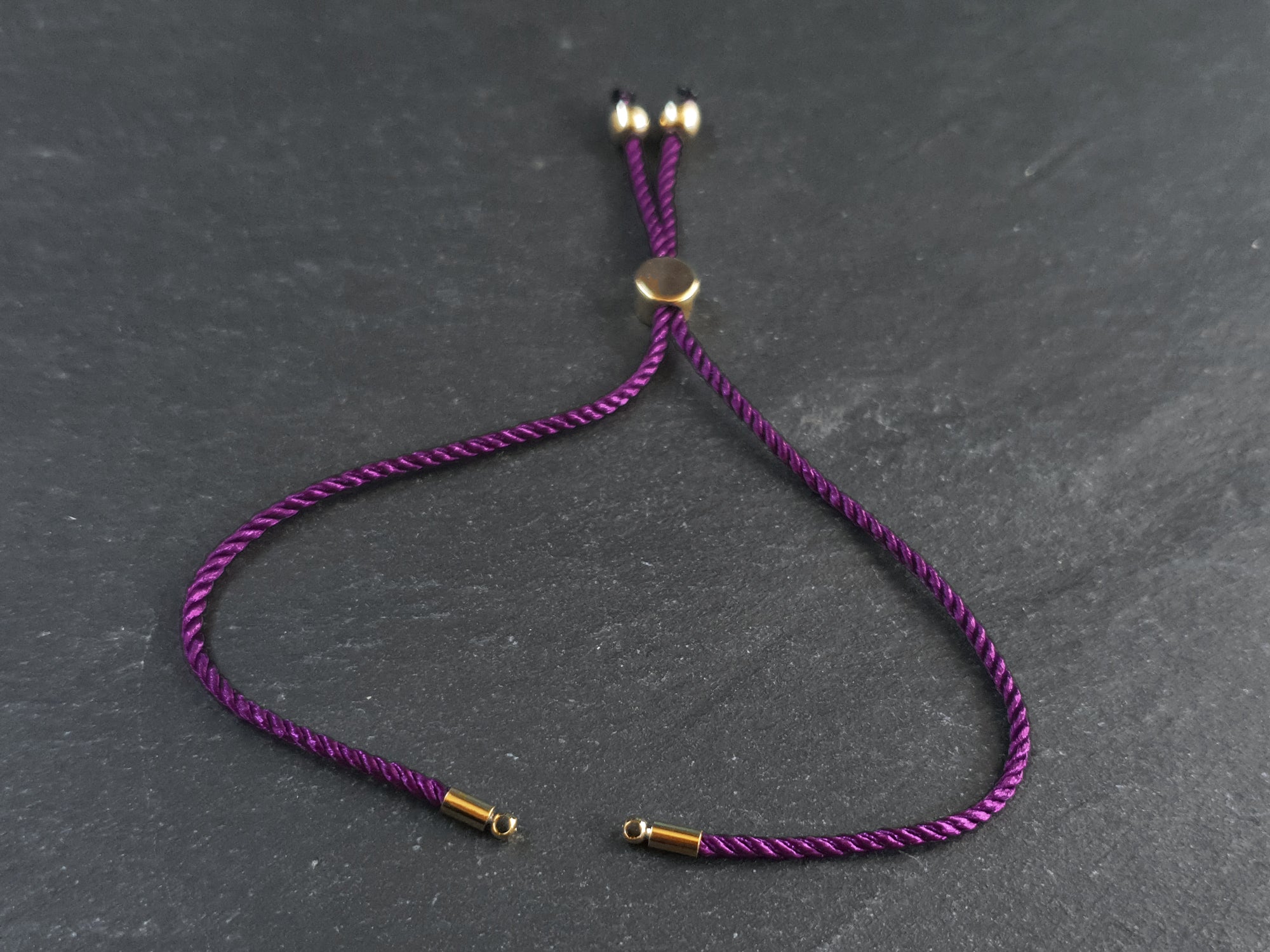 Purple Wine Adjustable Rope Slider Bolo Cord Bracelet Blank, 2mm, Gold Sliding Bead 1pc