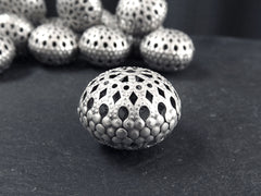 Large Filigree Saucer Bead, lightweight Hollow Statement Spacer, Matte Antique Silver Plated, 1pc