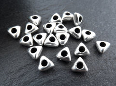 Silver Triangle Nugget Bead Spacers, Greek Mykonos Silver Bead, Rustic Geometric Beads, Tarnish Resistant Beads, Matte Silver Plated - 20pcs