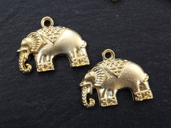 2 Ethnic Elephant Pendant Charms - 22k Matte Gold Plated - 2PC