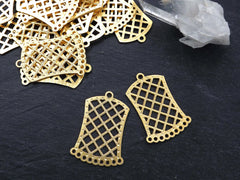 2 Large Trellis Chandelier Pendants - 22k Matte Gold plated