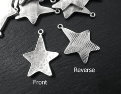 Hammered Star Pendant, Silver Star Pendant, Star Charms, Curved Star, Rustic Star, Silver Star, Large Star, Matte Antique Silver Plated, 2pc