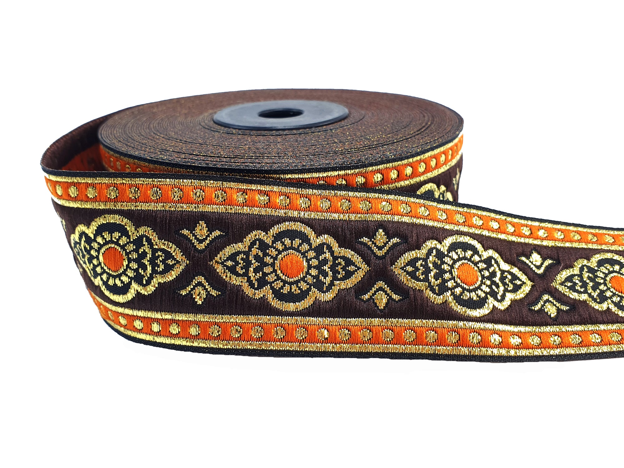 Orange Brown Oriental Ethnic Woven Jacquard Trim, Renaissance Embroidered Ribbon, 35mm