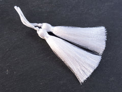 Long Sugar White Silk Thread Tassels - 3 inches - 77mm - 2 pc