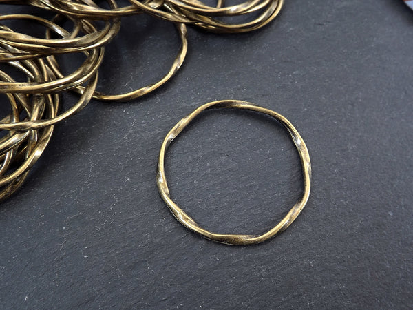 Large Bronze Twisted Ring Connector Pendant, Round Closed Hoop Loop Link, Antique Bronze, 1PC