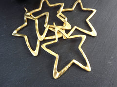 Large Gold Star Pendant, Hollow Star Pendant, Rustic Star, Artisan Craft Supplies, 22k Matte Gold Plated