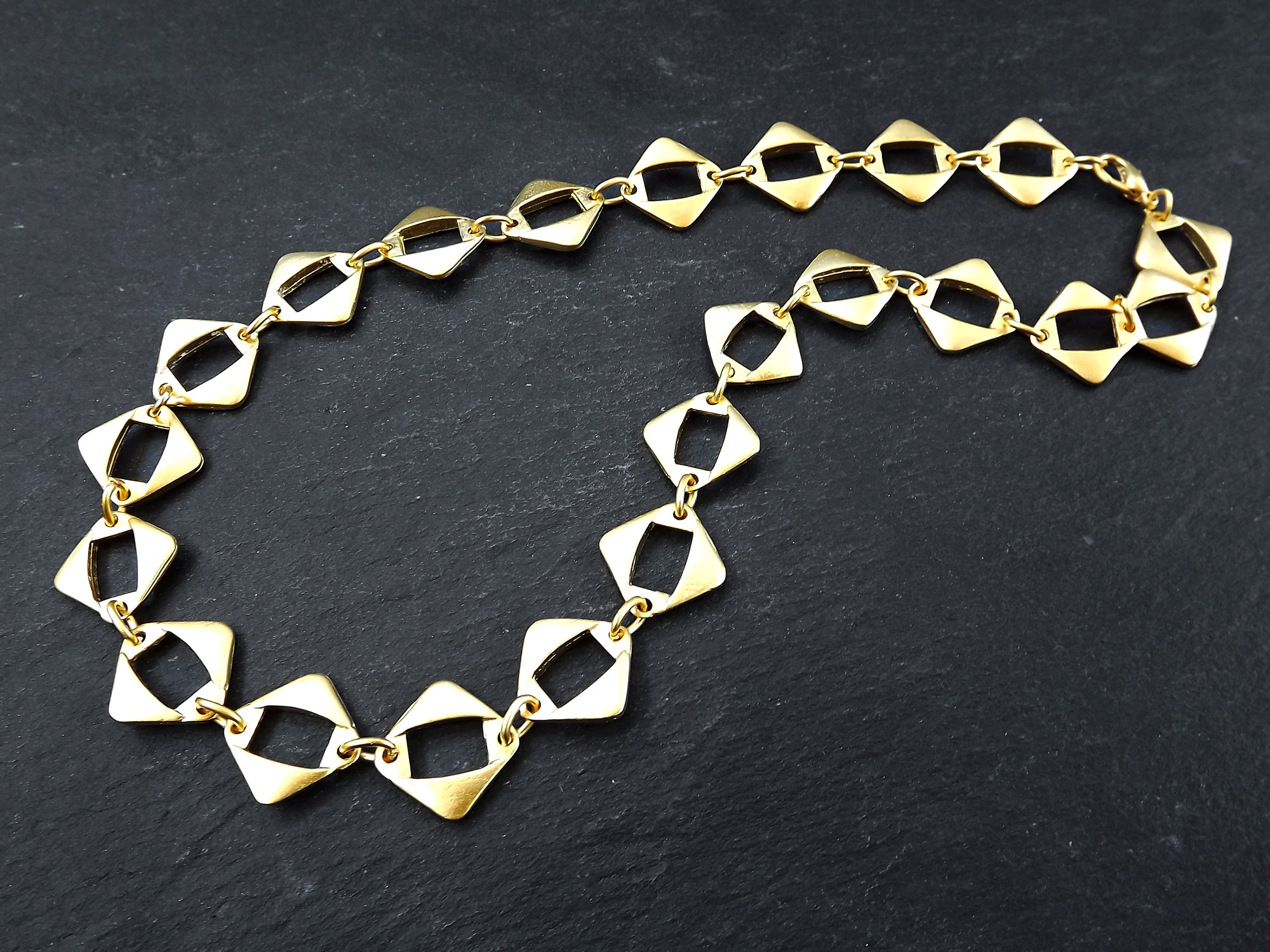 Gold Necklace Chain with Clasp, Chunky Diamond Link, Blank chain, 22k Matte Gold Plated, 19"