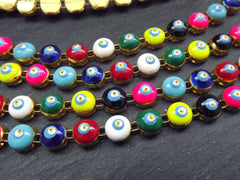 Gold Multicolor Evil Eye Bead Cup Chain, Fun Chunky Enamel Eye Link, 50cm