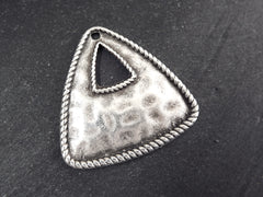 Large Drop Pendant, Triangle Pendant, Hammered Pendant, Hollow Triangle, Silver Triangle Dangle, Focal Pendant, Matte Antique Silver, 1pc