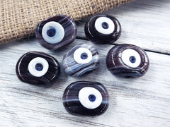 6 Mauve Purple Marble Evil Eye Nazar Glass Bead Traditional Turkish Handmade Protective Lucky Amulet 26 mm VALUE PACK - Turkish Glass Beads