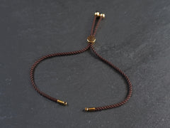 Brown Adjustable Rope Slider Bolo Cord Bracelet Blank, 2mm, Gold Sliding Bead 1pc