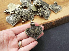 Nepalese Style Artisan Heart Pendant Ethnic Tribal Pattern Rajasthan - Antique Bronze Plated - 1pc