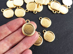 Round Smooth Pendant Tray Cabochon Setting, Blank Bezels, Pendant Blank, Charm Blank, Rolled Edge, 14mm, 22k Matte Gold, 4pc