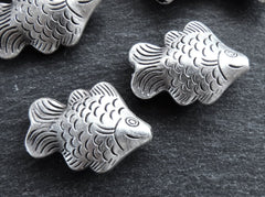 Large Fish Bead Spacers, Tropical Fish Beads, Good Luck Bead, Amulet Bead, Kismet Beads, Animal Beads, Matte Antique Silver Plated, 2pc