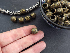 Large Bronze Tube Beads, Scaled Barrel Bead, Statement Beads, Bracelet Bead Spacer, Large Hole, Antique Bronze Plated 4pc