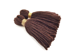 Long Brown Handmade Wool Thread Tassels - 3 inches - 75mm - 2 pc