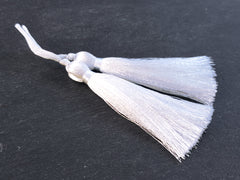 Long Sugar White Silk Thread Tassels - 3 inches - 77mm - 2 pc