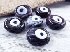 6 Mauve Purple Marble Evil Eye Nazar Glass Bead Traditional Turkish Handmade Protective Lucky Amulet 26 mm VALUE PACK - Turkish Glass Beads