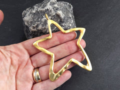 Large Gold Star Pendant, Hollow Star Pendant, Rustic Star, Artisan Craft Supplies, 22k Matte Gold Plated