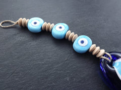 Sky Blue Navy Turkish Evil Eye Wall Hanging Home Garden Decoration with Evileye Traditional Artisan Beads - No:52