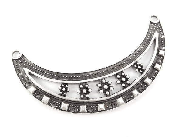 Large Dotted Ethnic Necklace Focal Collar Pendant Connector - Matte Antique Silver Plated - 1PC