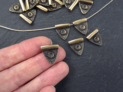 Bronze Triangle Bead Charm Spacers, Rustic Ethnic Tribal Silver Bead, Antique Bronze Plated, 5pc