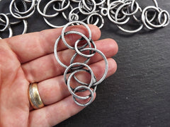 Silver Circles Pendant, Rustic Hammered Joined circles Pendant, Mixed Circle Pendant, Interlocking Rings, Matte Antique Silver Plated, 1pc