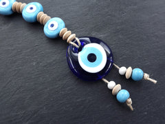 Sky Blue Navy Turkish Evil Eye Wall Hanging Home Garden Decoration with Evileye Traditional Artisan Beads - No:52