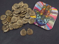 Round Bronze Coin Tribal Charms, Ethnic Spiral Disc Pendant, Antique Bronze Plated, 2pc