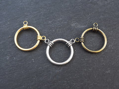 2 Round Ring Closed Loop Pendant Connector with Two Loops - Antique Bronze Plated