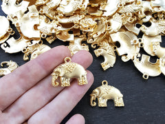 2 Ethnic Elephant Pendant Charms - 22k Matte Gold Plated - 2PC