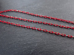 3 x 2mm Red Gold Diamond Cut Cable Chain, Oval Link Poppy Red Chain, 2 Meters