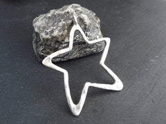 Large Silver Star Pendant, Hollow Star Pendant, Rustic Star, Artisan Craft Supplies, Matte Antique Silver Plated
