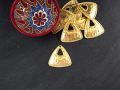 Large Drop Pendant, Triangle Pendant, Hammered Pendant, Hollow Triangle, Gold Triangle Dangle, Focal Pendant, 22k Matte Gold , 1pc
