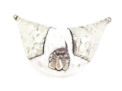 Large Conch Shell Tribal Necklace Collar Pendant - Bird Detail - Nepalese Handmade Silver Plated Brass