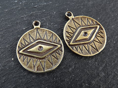 All Seeing Eye Pendant, All Seeing Eye Charm, Talisman, Evil Eye Amulet, Antique Bronze, 2pc