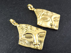 Female Face Pendant, Greek Goddess Pendant, Abstract Face Pendant, Face Charm 22k Matte Gold Plated