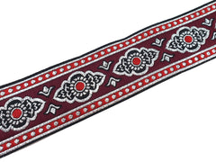 Red Silver Oriental Ethnic Woven Jacquard Trim, Renaissance Embroidered Ribbon, 35mm, Sewing Supply