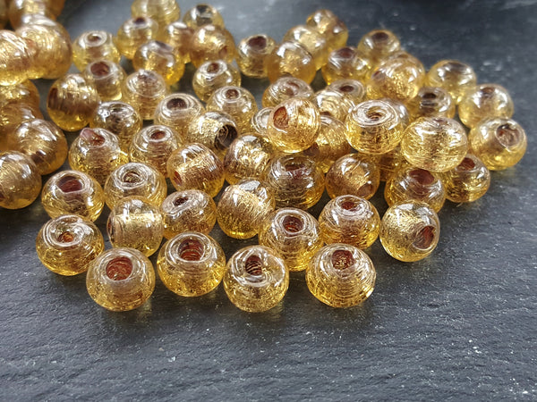 BULK - 50 Caramel Honey Yellow Rustic Glass Bead - Traditional Turkish Artisan Handmade - 8mm