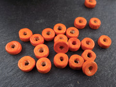 Tangerine Orange Round Rondelle Heishi Wood Beads Satin Varnished Plain Round Smooth Ball Bead Spacers 8mm Choose 50pcs, 200pcs or 400pcs